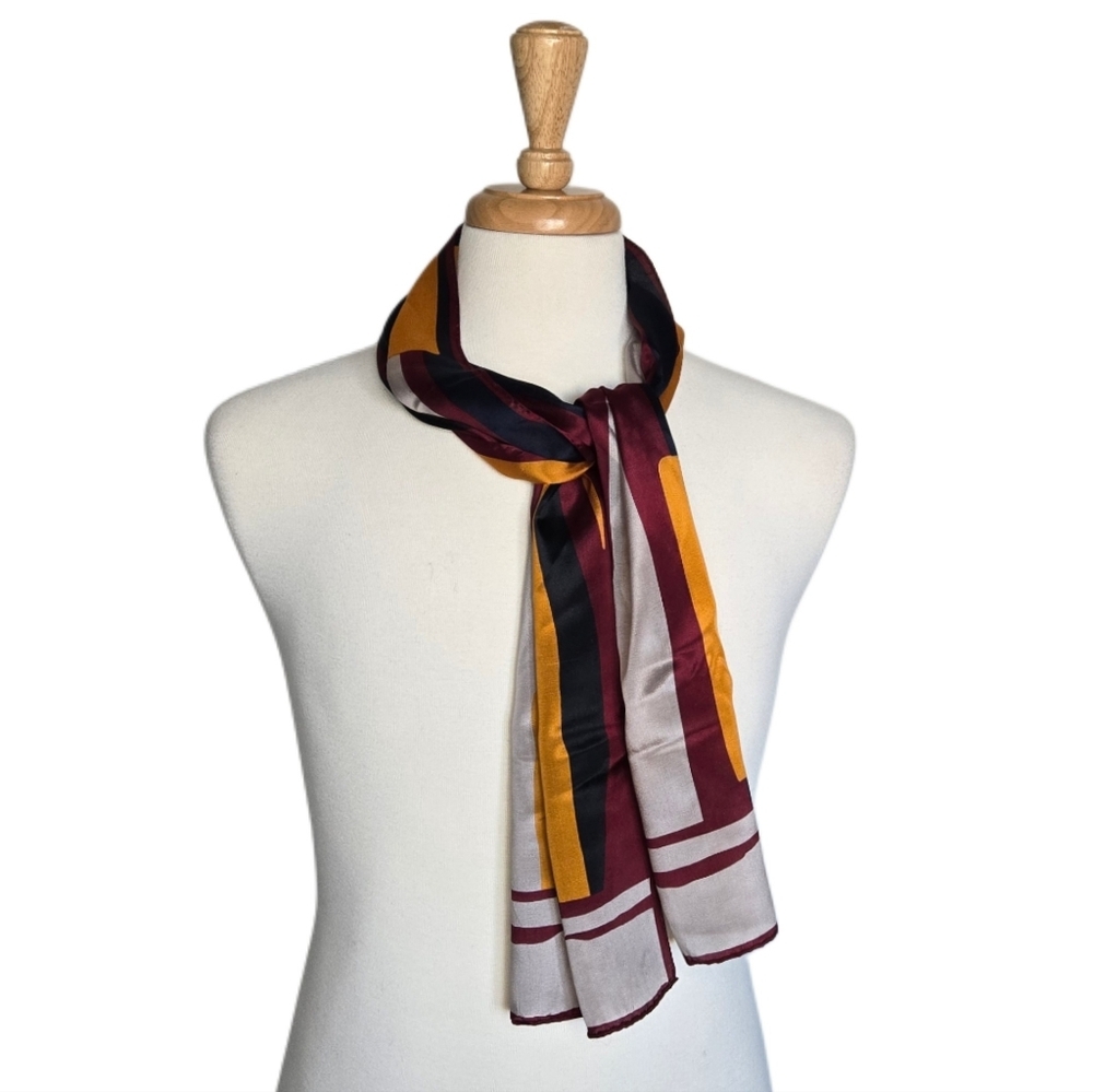 Monique‎ Martin Vintage Red Blue Yellow Scarf 54" X 11"